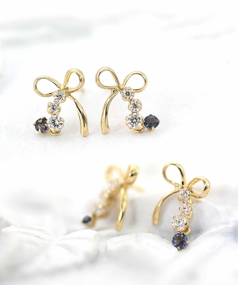 K18YG サファイア リボン ピアス 9月の誕生石_03