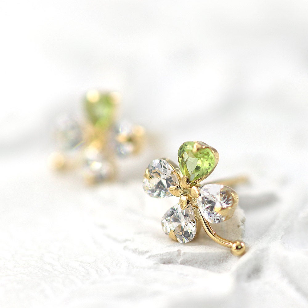 K18YG ペリドット 四つ葉 ピアス_02