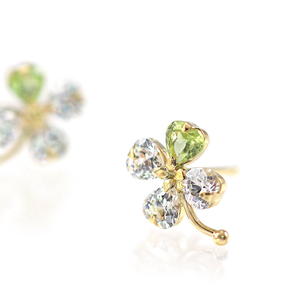 K18YG ペリドット 四つ葉 ピアス_09