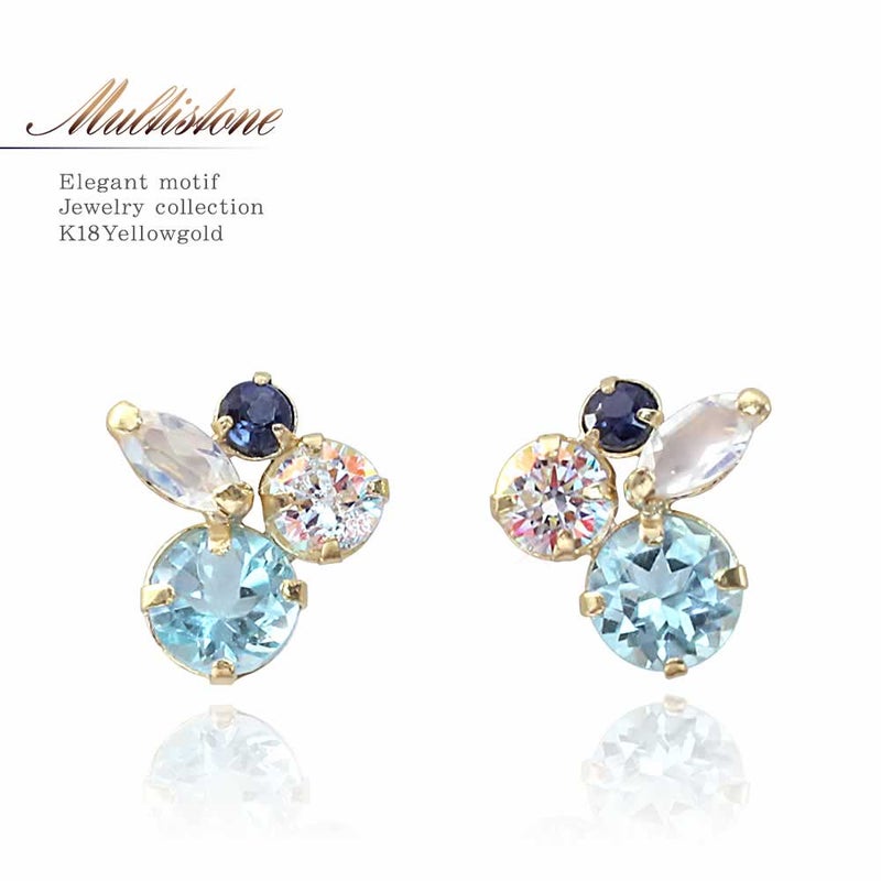 K18YG サファイア&ブルートパーズ&ラブラドライト ピアス 9月誕生石_01