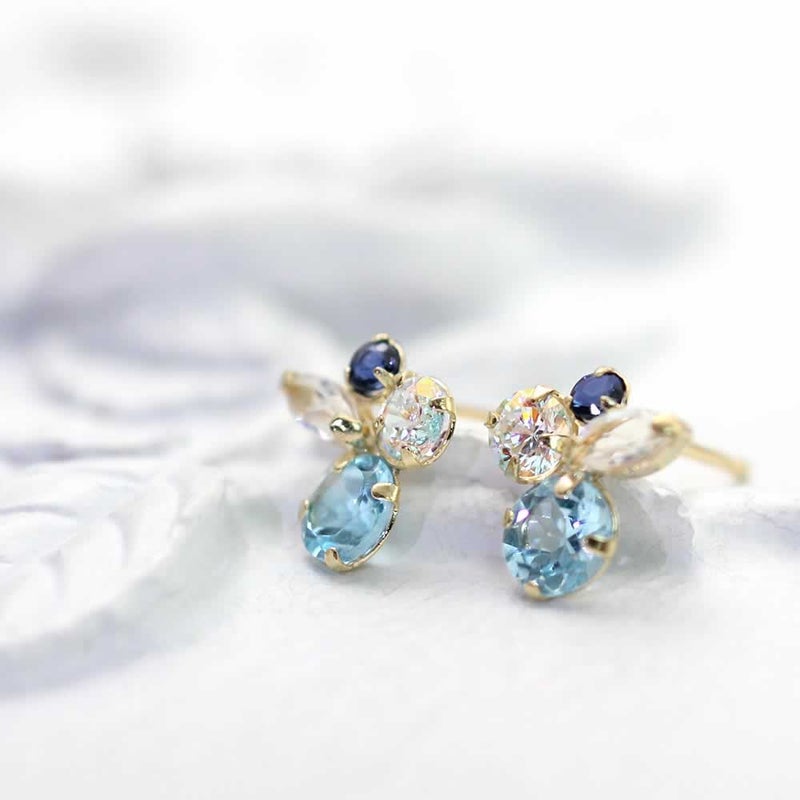 K18YG サファイア&ブルートパーズ&ラブラドライト ピアス 9月誕生石_02