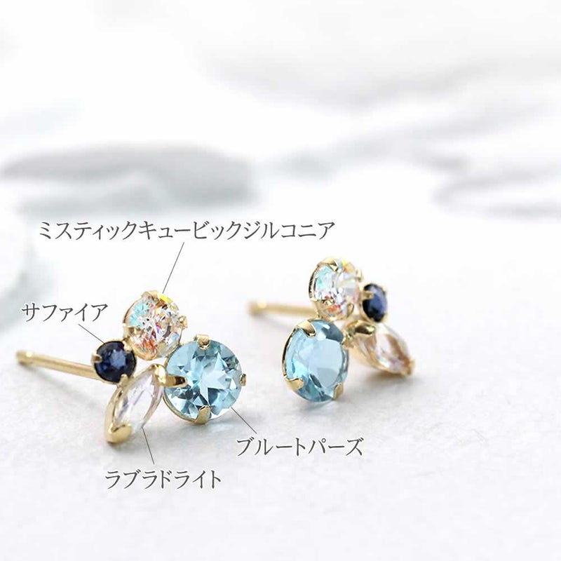 K18YG サファイア&ブルートパーズ&ラブラドライト ピアス 9月誕生石_03