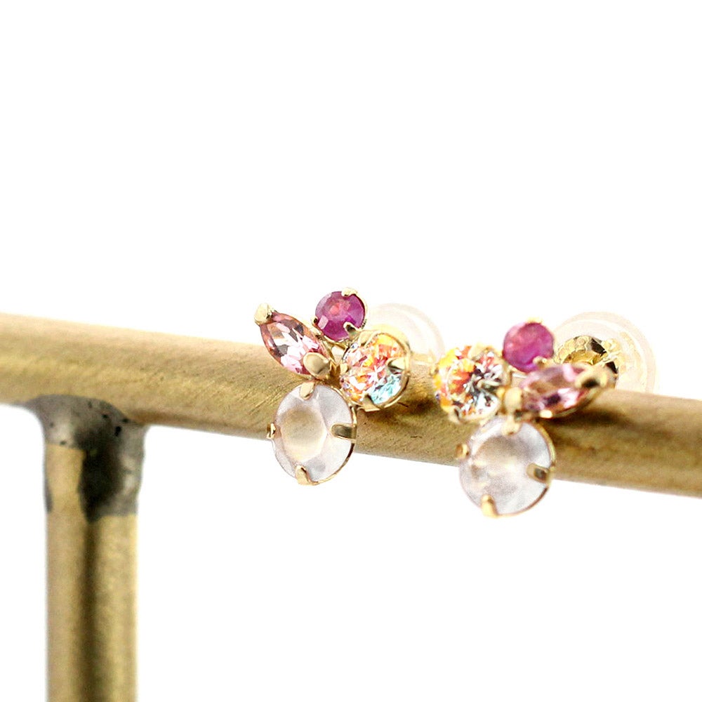 K18YG ルビー&ローズクォーツ&ピンクトルマリン ピアス_02