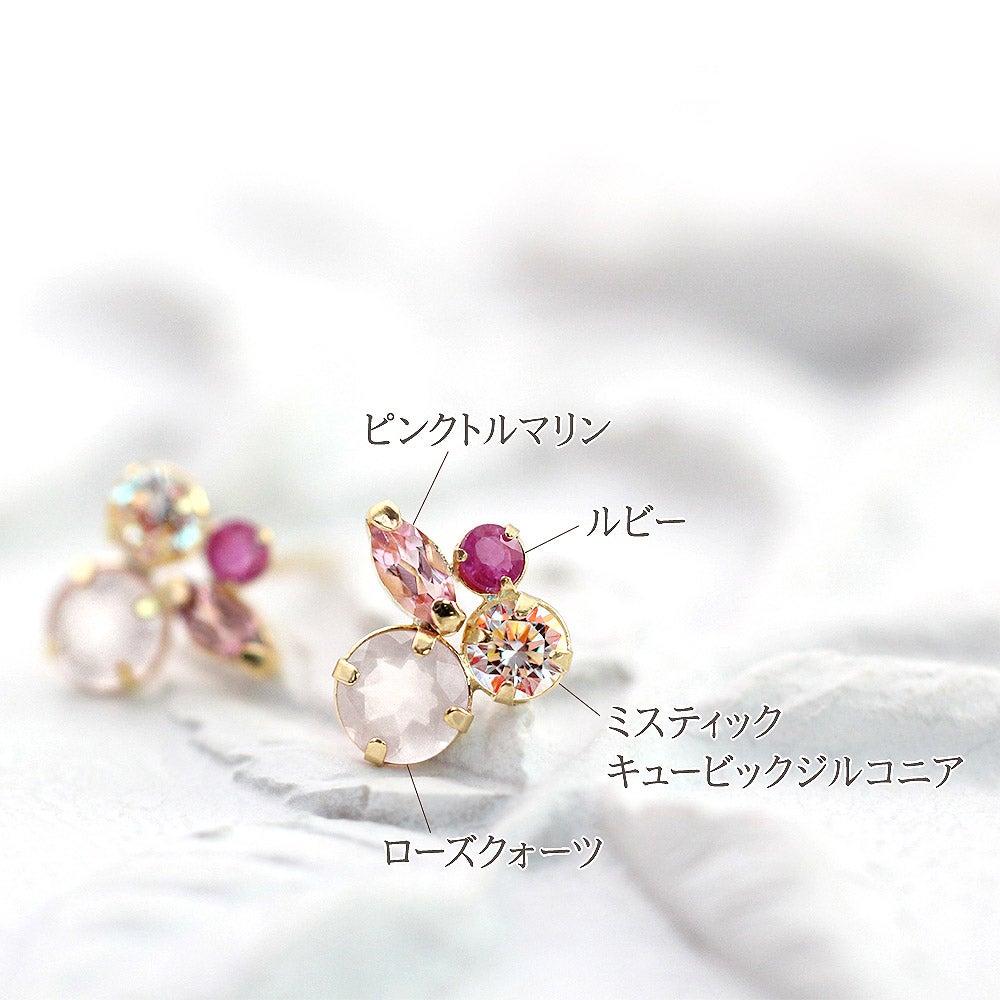 K18YG ルビー&ローズクォーツ&ピンクトルマリン ピアス | Jewelry ROLA