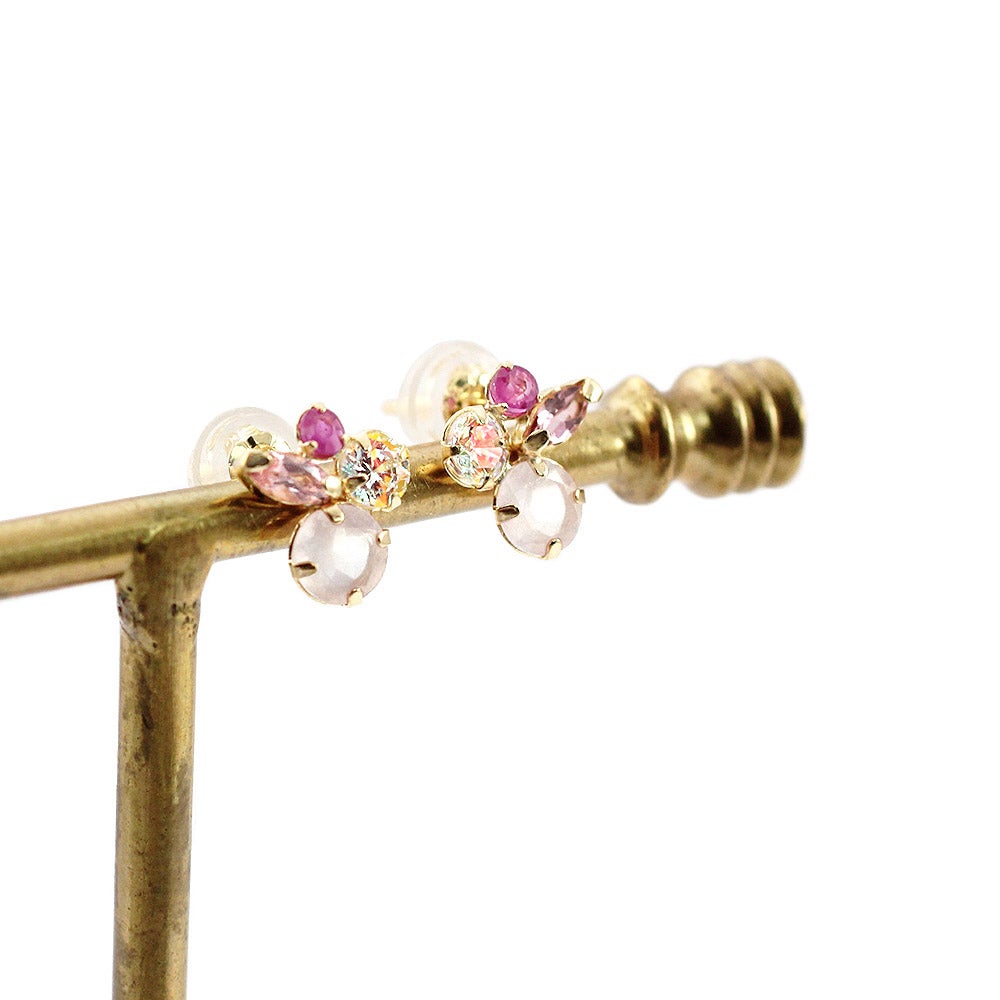 K18YG ルビー&ローズクォーツ&ピンクトルマリン ピアス_04