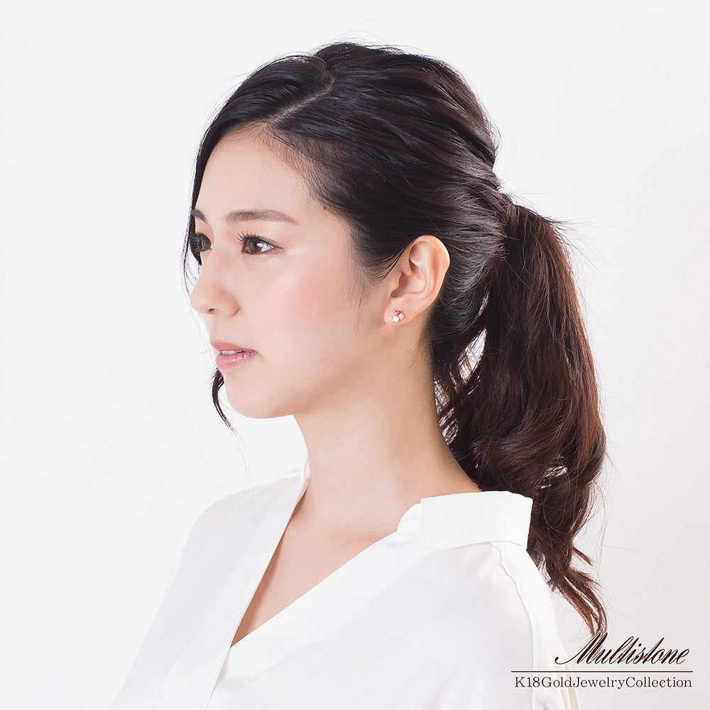 K18YG ルビー&ローズクォーツ&ピンクトルマリン ピアス_05