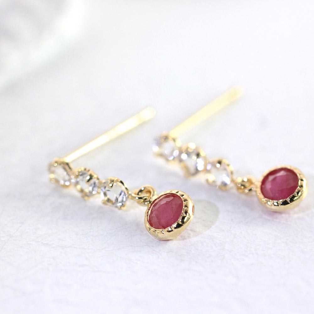 K18YG ルビー＆ホワイトトパーズ ピアス 11月の誕生石 | Jewelry ROLA