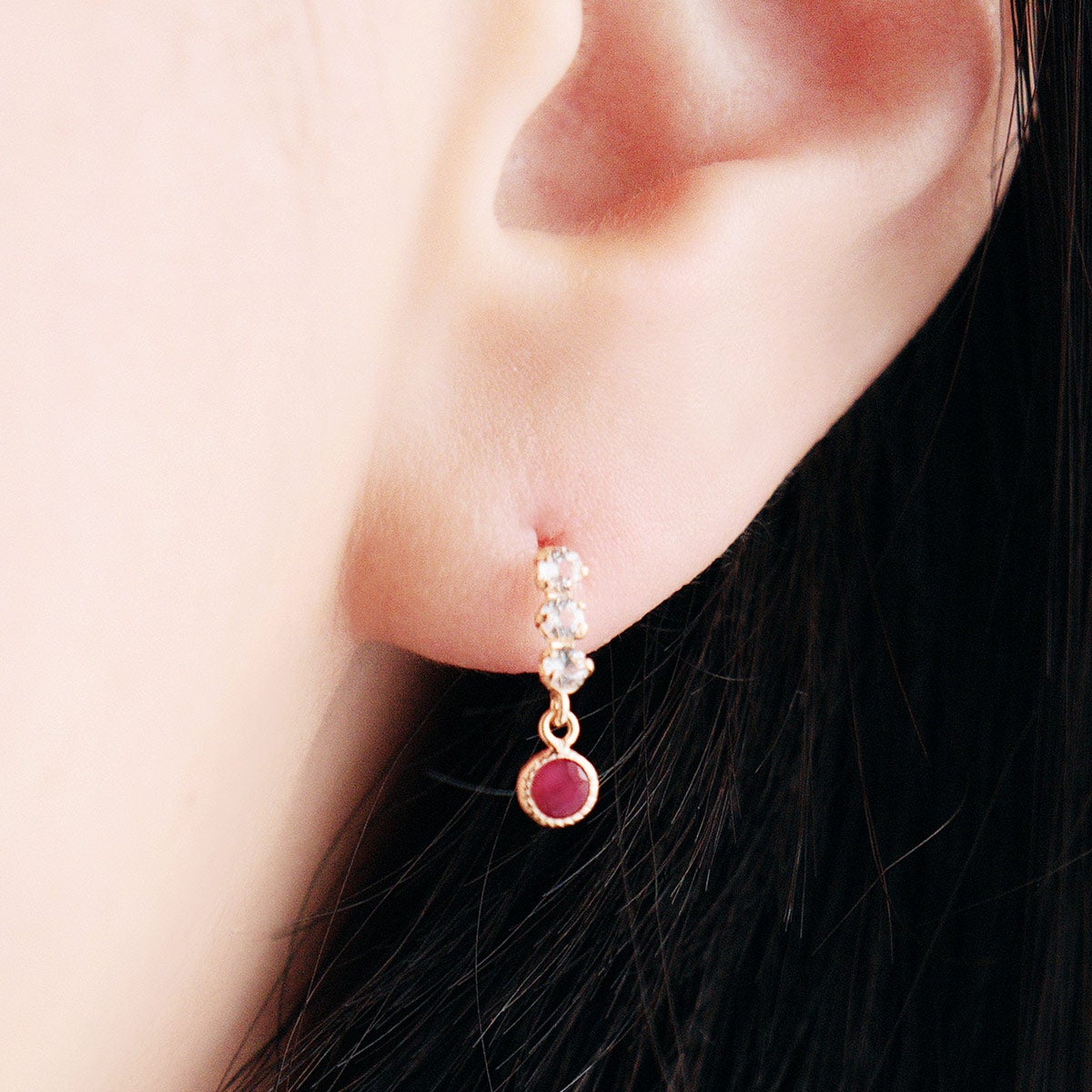 K18YG ルビー＆ホワイトトパーズ ピアス 11月の誕生石_04