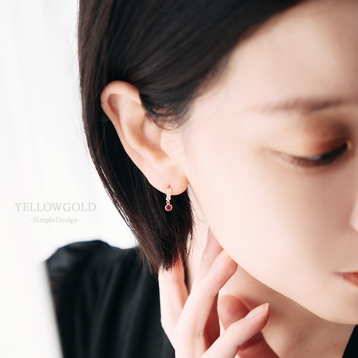 K18YG ルビー＆ホワイトトパーズ ピアス 11月の誕生石 | Jewelry ROLA