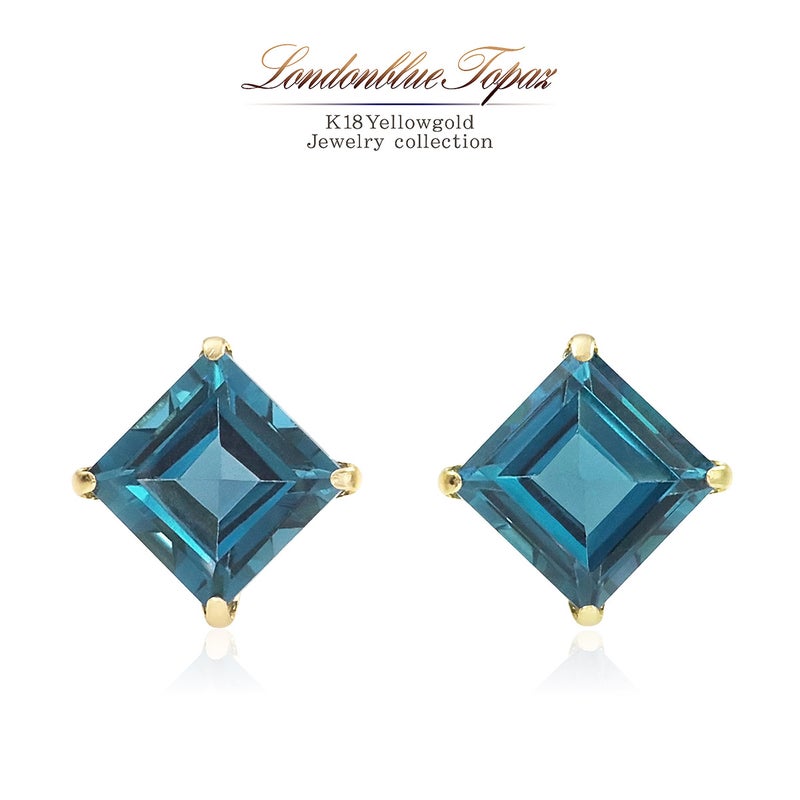 K18YG ロンドンブルートパーズ ひし形ピアス 11月誕生石_01