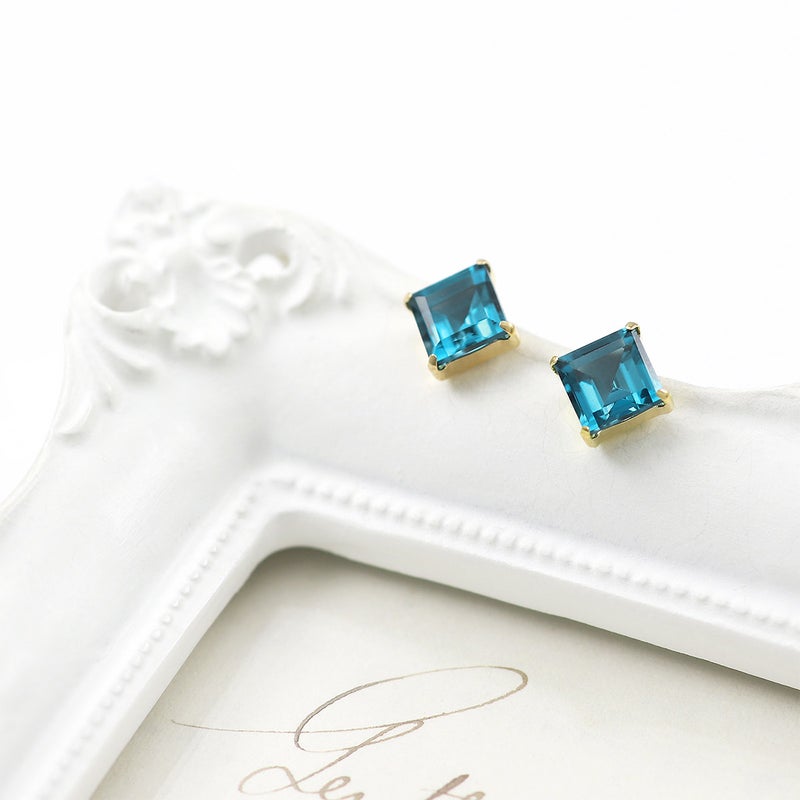 K18YG ロンドンブルートパーズ ひし形ピアス 11月誕生石_04