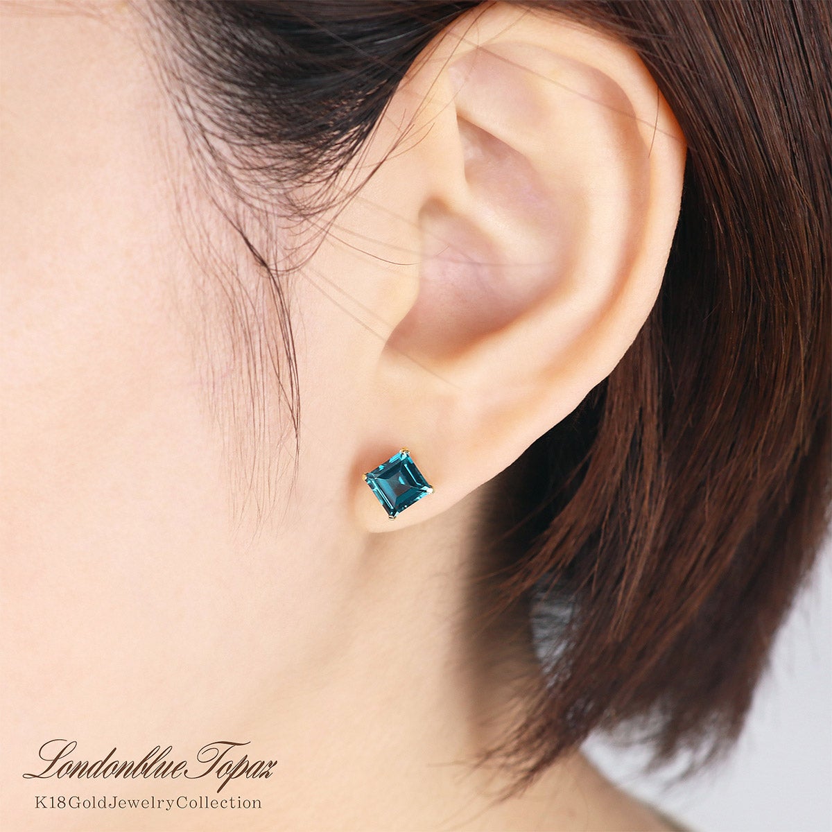 K18YG ロンドンブルートパーズ ひし形ピアス 11月誕生石_10