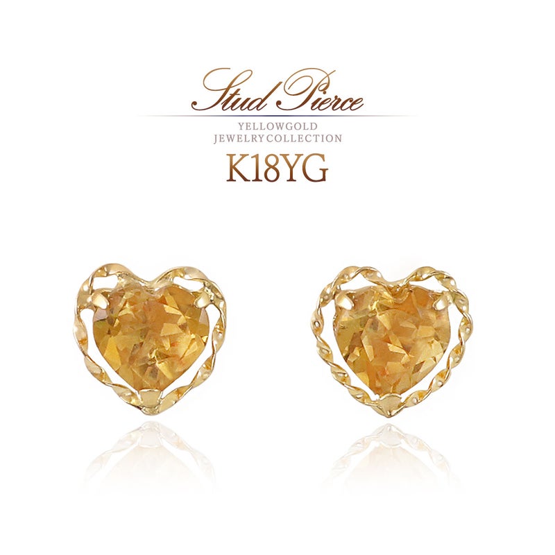 K18YG シトリン ハートピアス 11月誕生石_01