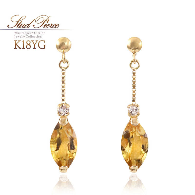 K18YG ホワイトトパーズ＆シトリン ピアス 11月誕生石_01