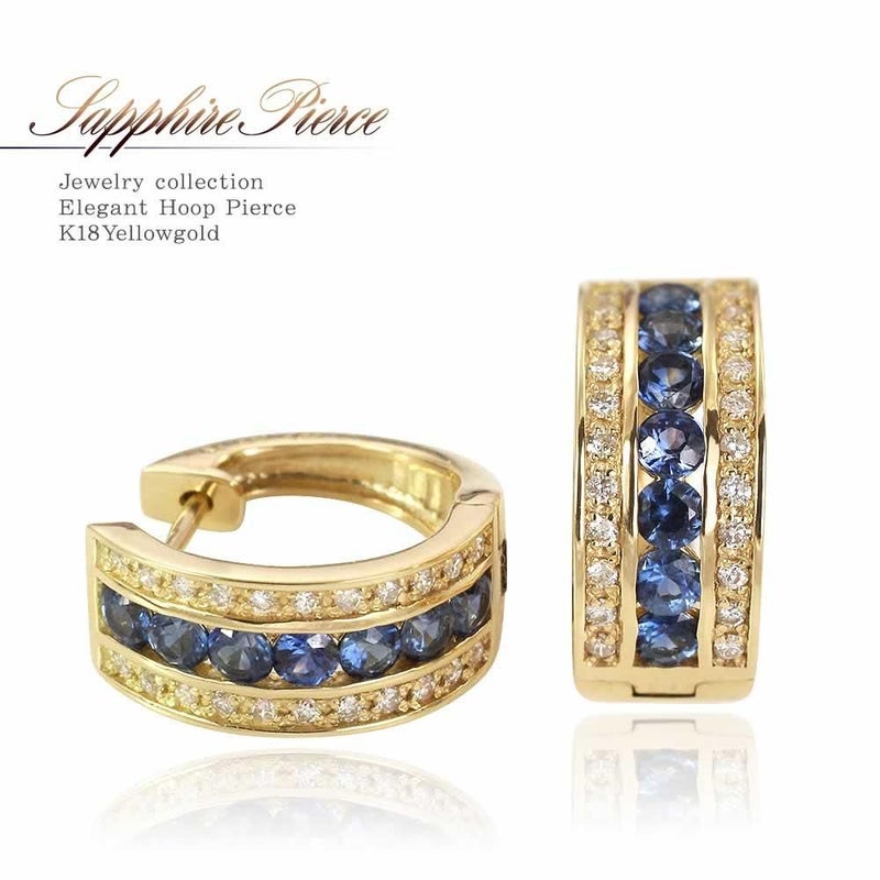 K18YG サファイア＆ダイヤモンド フープピアス  9月誕生石_01