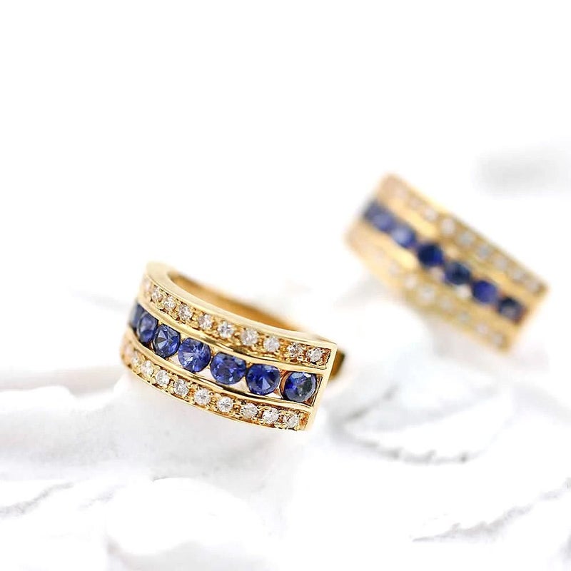 K18YG サファイア＆ダイヤモンド フープピアス  9月誕生石_02