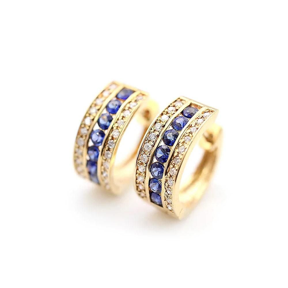 K18YG サファイア＆ダイヤモンド フープピアス  9月誕生石_03