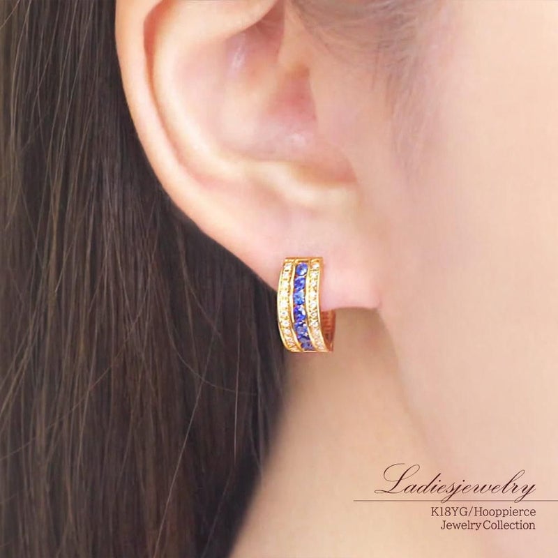 K18YG サファイア＆ダイヤモンド フープピアス  9月誕生石_09