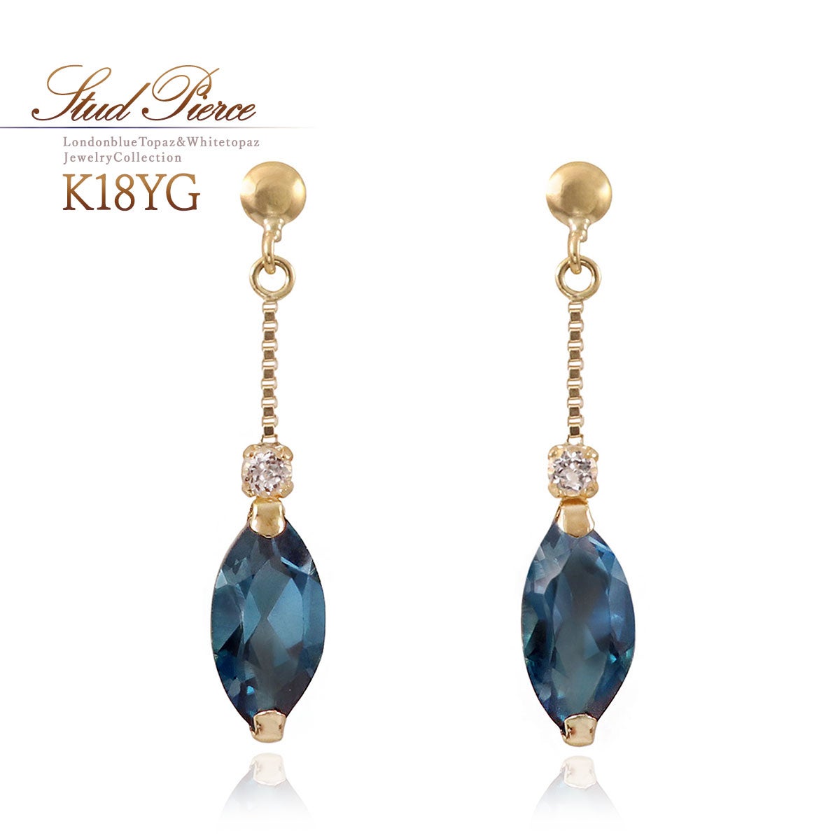 K18YG ホワイトトパーズ＆ロンドンブルートパーズ ピアス 11月誕生石_01