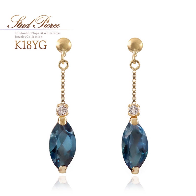 K18YG ホワイトトパーズ＆ロンドンブルートパーズ ピアス 11月誕生石_01