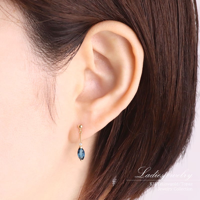 K18YG ホワイトトパーズ＆ロンドンブルートパーズ ピアス 11月誕生石_10