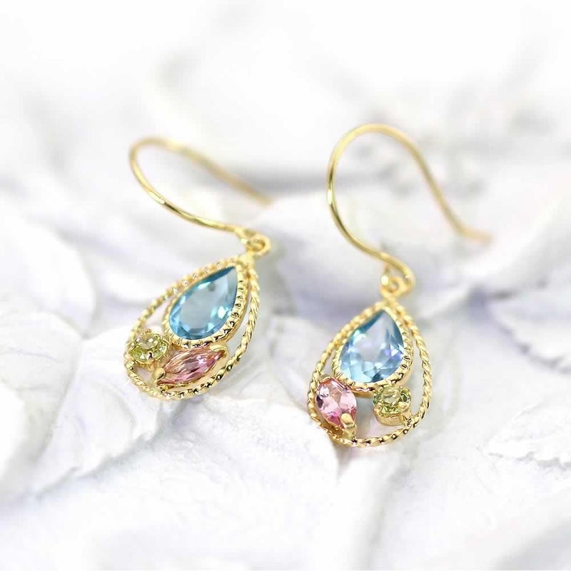 K18YG ブルートパーズ&ピンクトルマリン&ペリドット ピアス_03