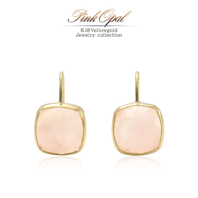 K18YG ピンクオパール＆クォーツ ダブレットピアス 10月誕生石_01