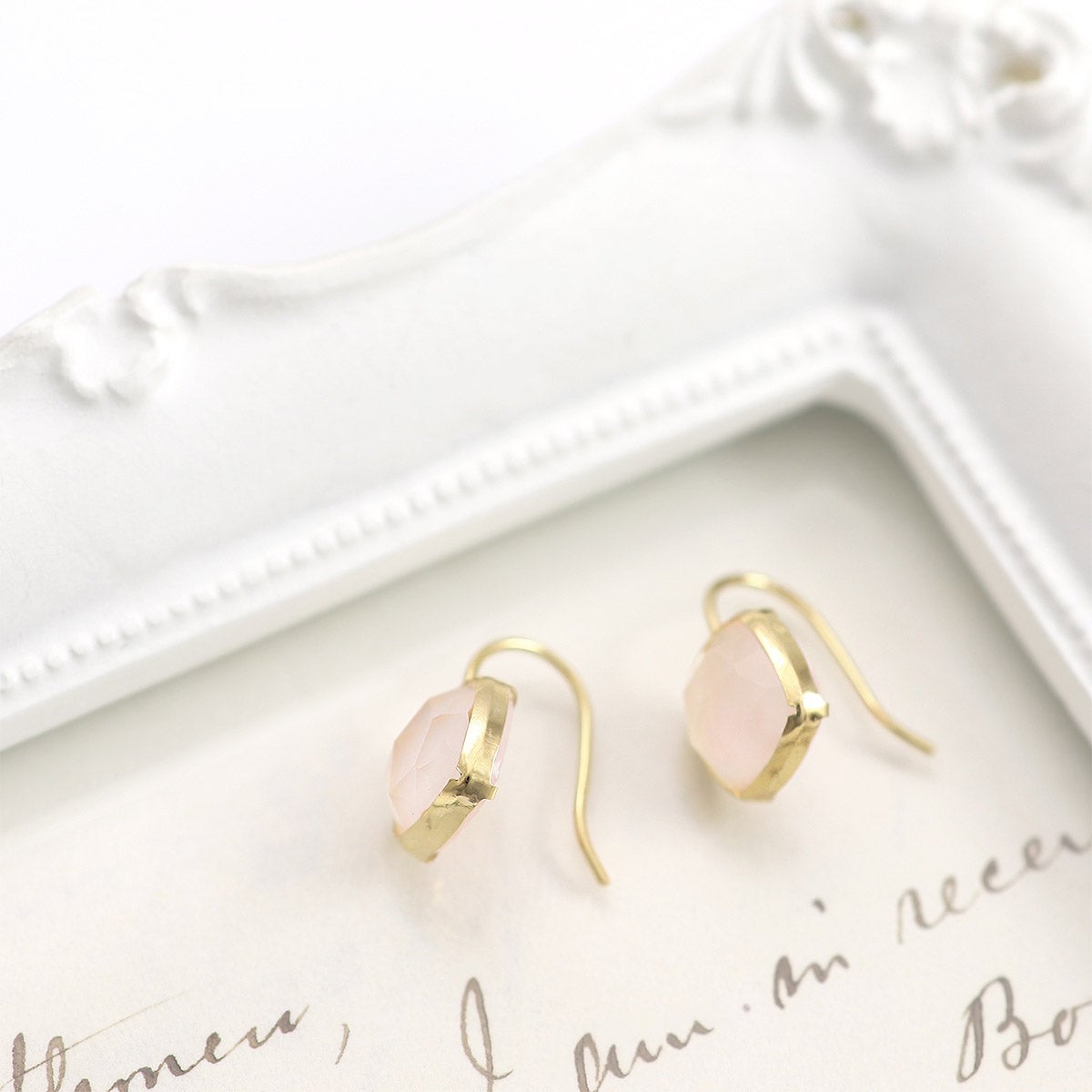K18YG ピンクオパール＆クォーツ ダブレットピアス 10月誕生石_04