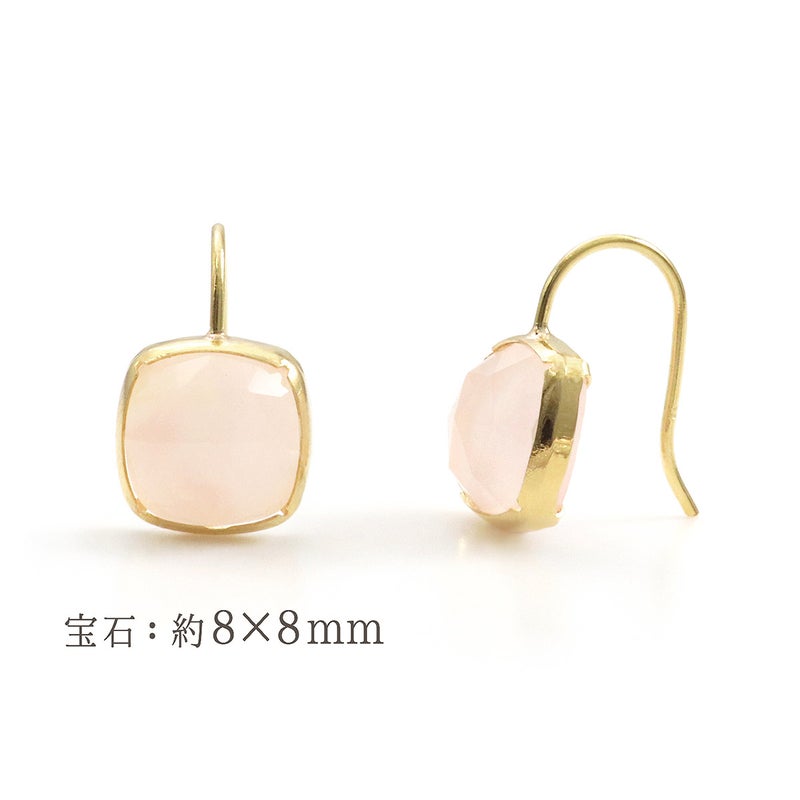 K18YG ピンクオパール＆クォーツ ダブレットピアス 10月誕生石_05