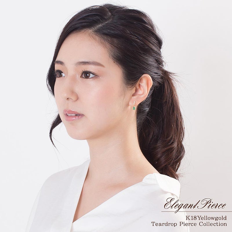 K18YG エメラルド＆ホワイトサファイア ピアス 9月誕生石_05