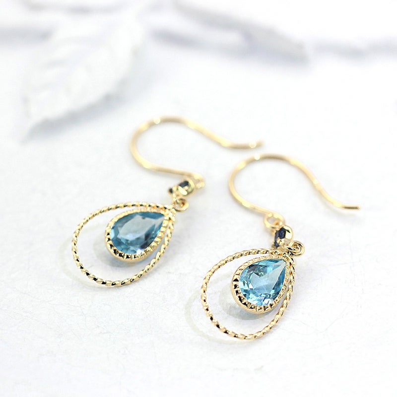 K18YG ブルートパーズ&サファイア ピアス 9月の誕生石_02