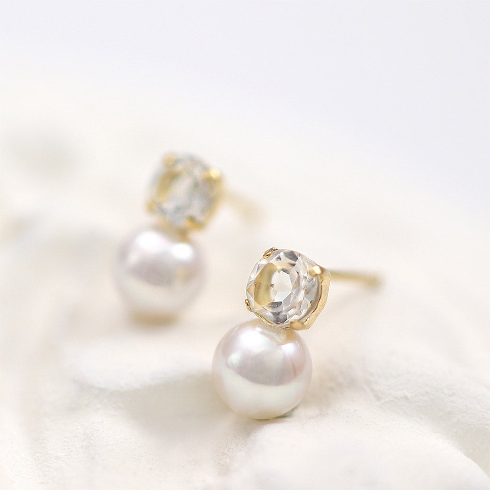 K18YG アコヤ真珠＆ホワイトトパーズ ピアス 11月誕生石_02