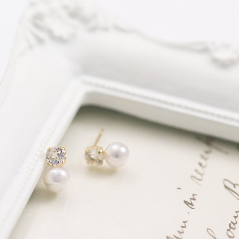 K18YG アコヤ真珠＆ホワイトトパーズ ピアス 11月誕生石_04
