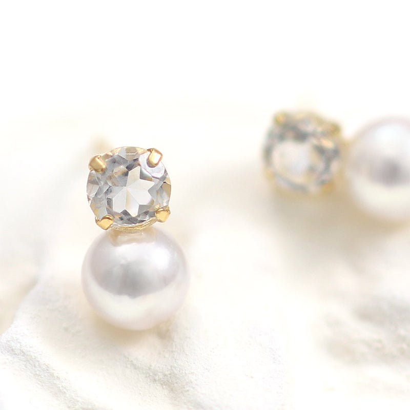K18YG アコヤ真珠＆ホワイトトパーズ ピアス 11月誕生石_11