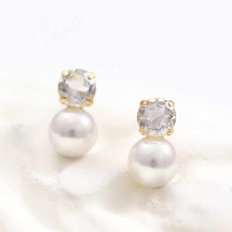 K18YG アコヤ真珠＆ホワイトトパーズ ピアス 11月誕生石_13