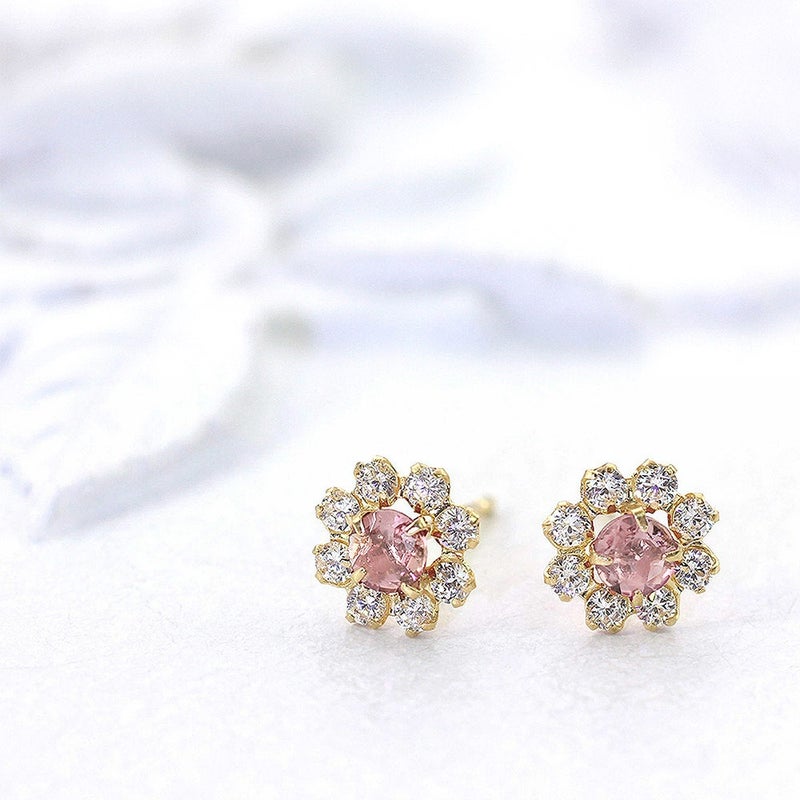 K18YG ピンクトルマリン フラワーピアス 10月の誕生石_02