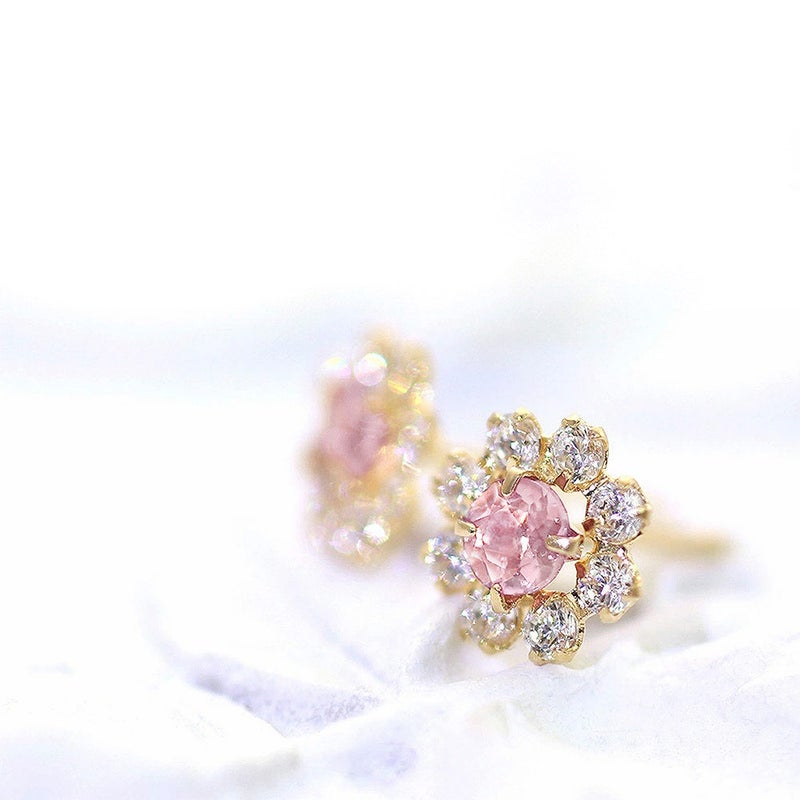 K18YG ピンクトルマリン フラワーピアス 10月の誕生石_03