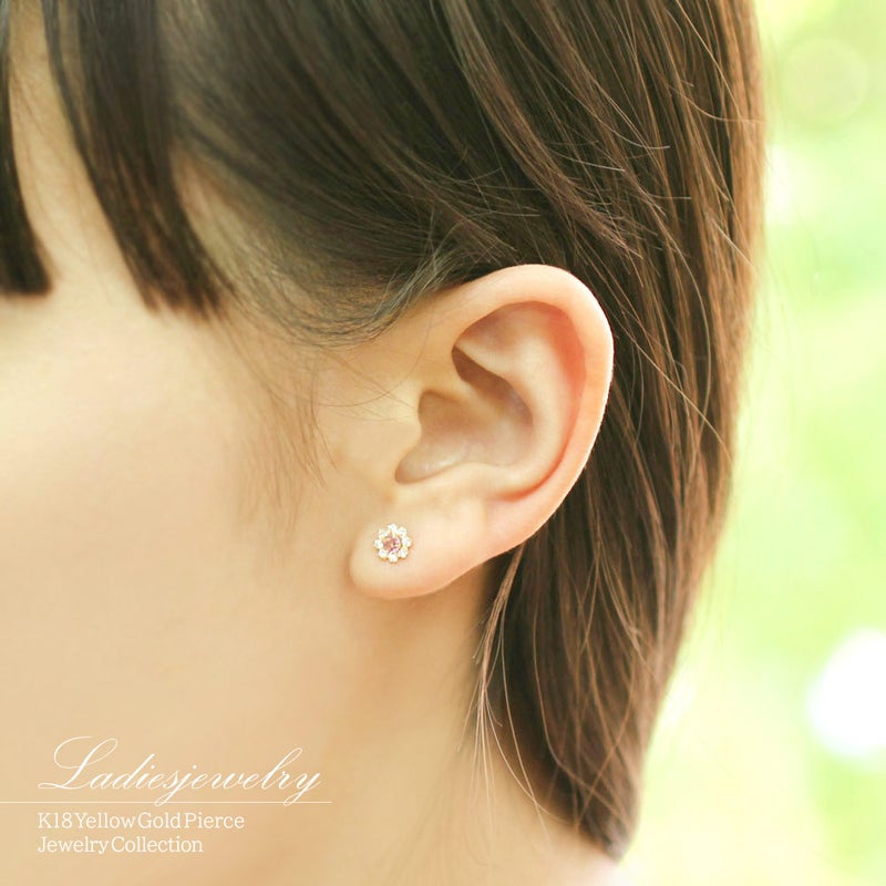 K18YG ピンクトルマリン フラワーピアス 10月の誕生石_10