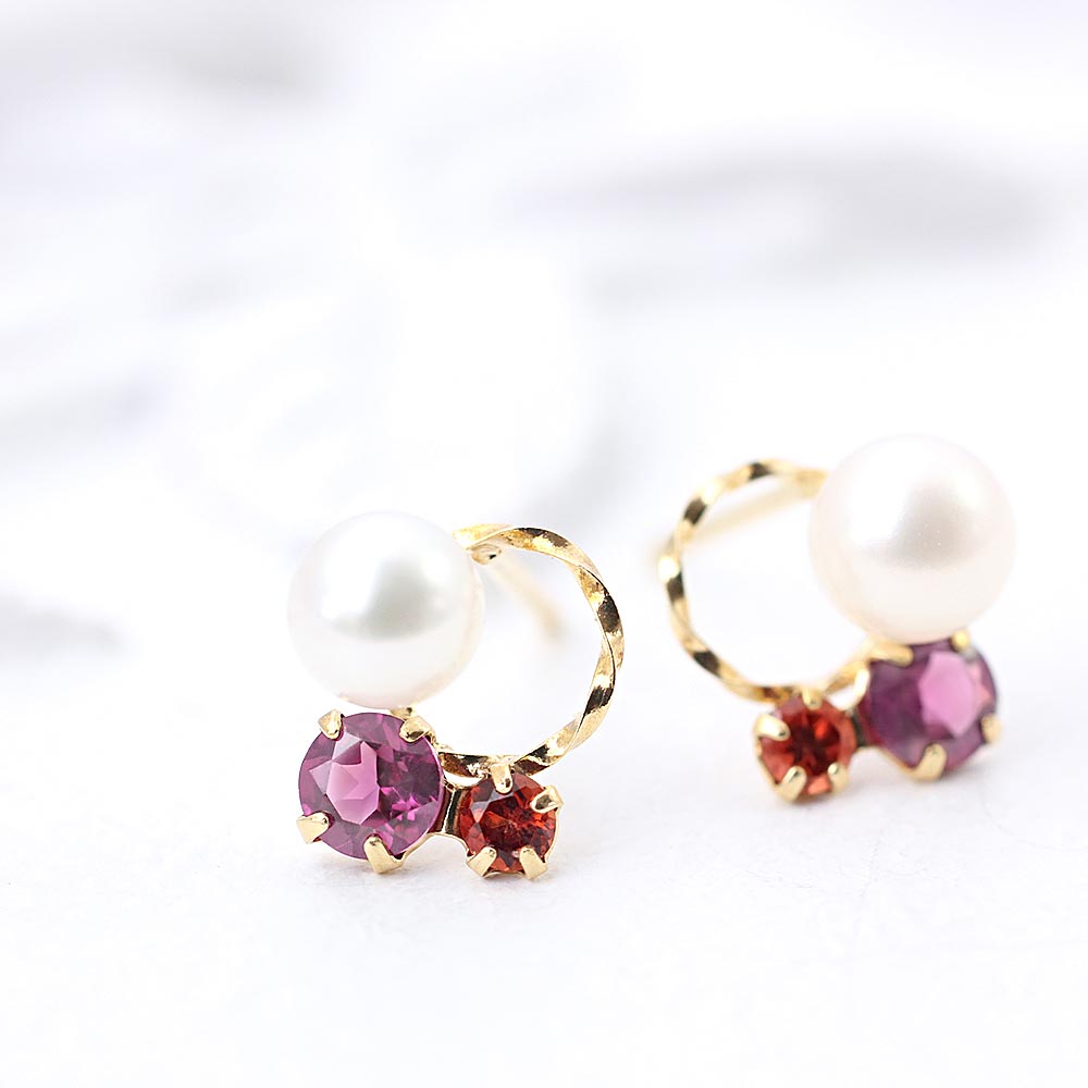 K18YG ロードライトガーネット＆淡水真珠 ピアス_02