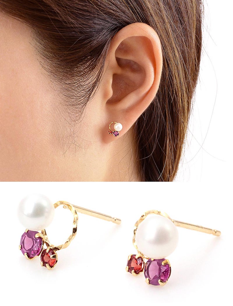 K18YG ロードライトガーネット＆淡水真珠 ピアス_03