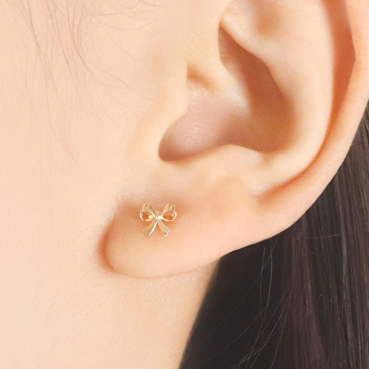 アトリエカオル　18k　リボンピアス リボンダイヤモンドピアス – 18Kホワイトゴールド/イエローゴールド