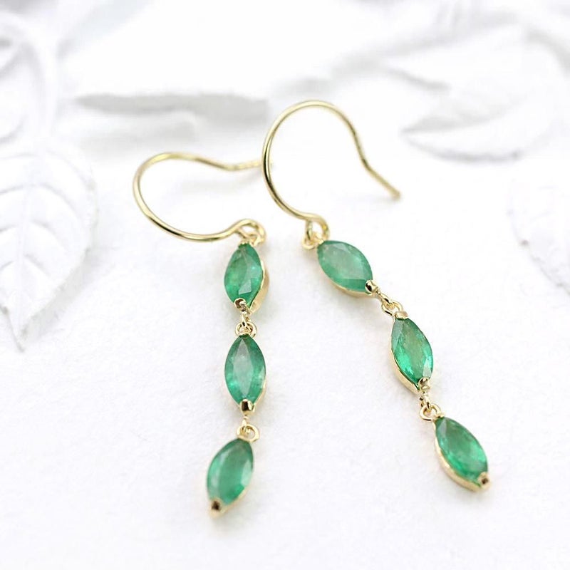 K18YG エメラルド スリーストーン ロングピアス_02