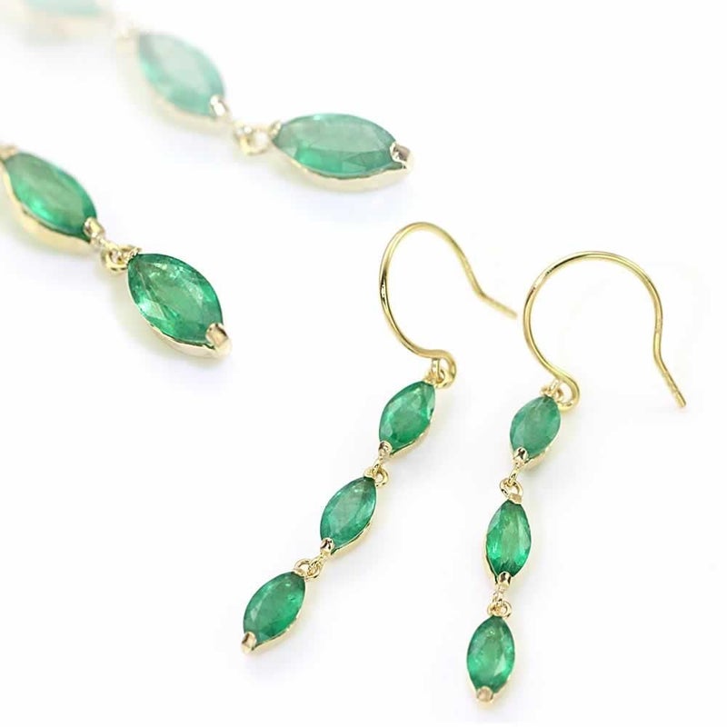 K18YG エメラルド スリーストーン ロングピアス_03