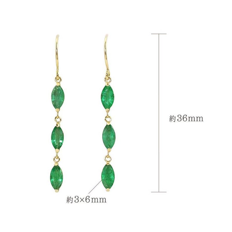 K18YG エメラルド スリーストーン ロングピアス_04