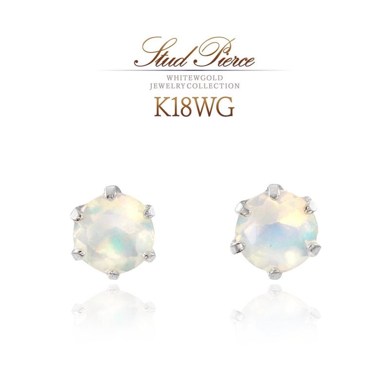 K18WG エチオピア産 オパール ピアス 10月誕生石_01