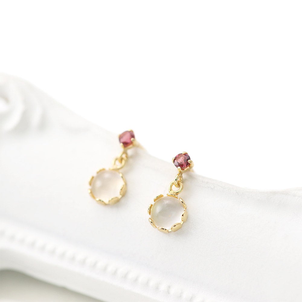 K18YG ムーンストーン＆ピンクトルマリン ピアス 10月の誕生石_02