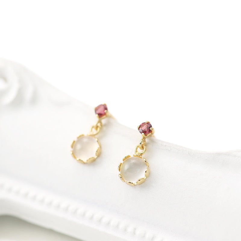 K18YG ムーンストーン＆ピンクトルマリン ピアス 10月の誕生石_02
