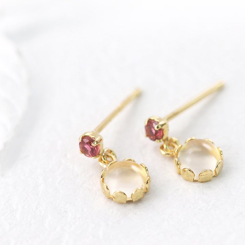 K18YG ムーンストーン＆ピンクトルマリン ピアス 10月の誕生石_03