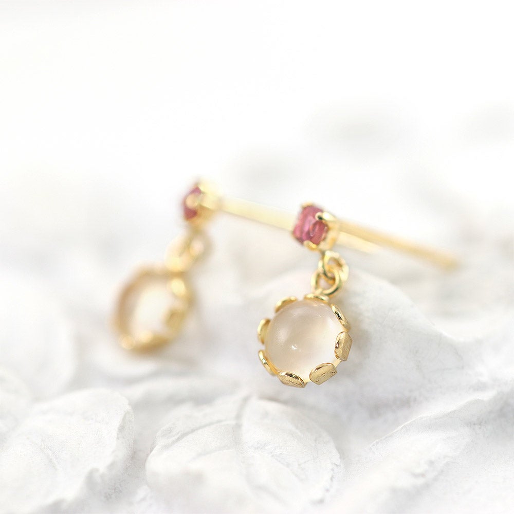 K18YG ムーンストーン＆ピンクトルマリン ピアス 10月の誕生石_04