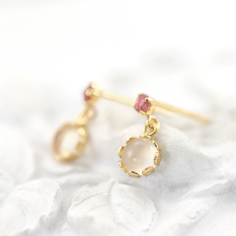 K18YG ムーンストーン＆ピンクトルマリン ピアス 10月の誕生石_04